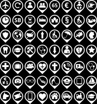 Set of different of black and white travel insurance icons Stock Illustration