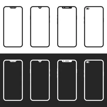Set of different black and white smartphone icons. Simple mobile phone icons  스톡 일러스트