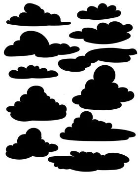 Set of different black clouds silhouettes on white background. Vector illus.. Stock Illustration