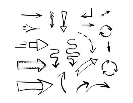 Set of different black hand drawn arrows Stock Illustration