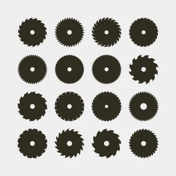 Set of different black silhouettes of circular saw blades. vector illustration Stock Illustration