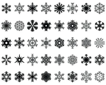 Set of different black snowflakes Illustrazione stock