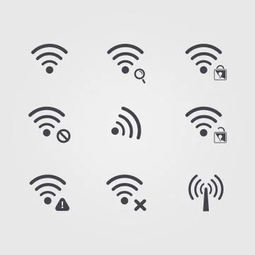Set of  different black vector  wifi and wireless icons Stock Illustration