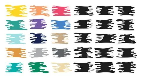 Set of different blob, blotch shapes. Black, colorful liquid stains are isolated Stock Illustration