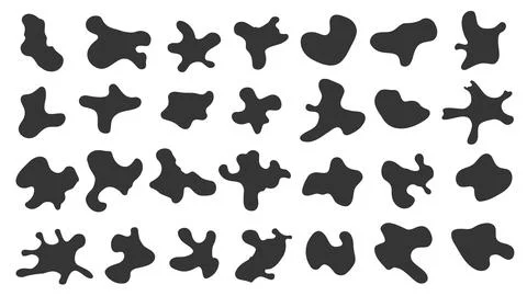 Set of different blob, blotch shapes. Black liquid stains are isolated on white Stock Illustration