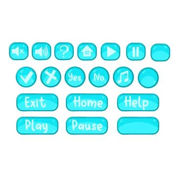 Set of different blue button for game or website, vector illustration Stock Illustration