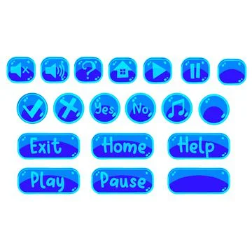 Set of different blue button for game or site, vector illustration Stock Illustration