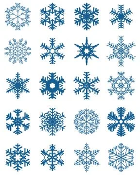 Set of different blue snowflakes Stock Illustration