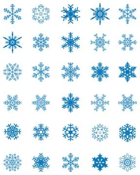 Set of different blue snowflakes Stock Illustration