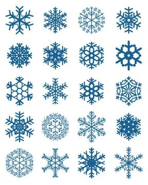 Set of different blue snowflakes Stock Illustration