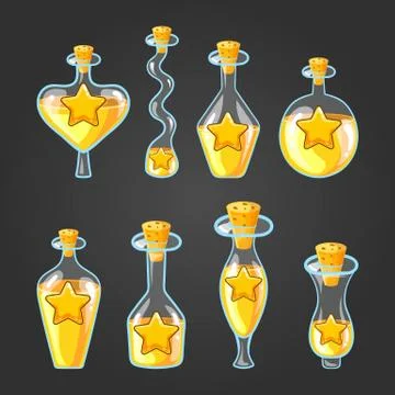 Set with different bottles of star potion Stock Illustration