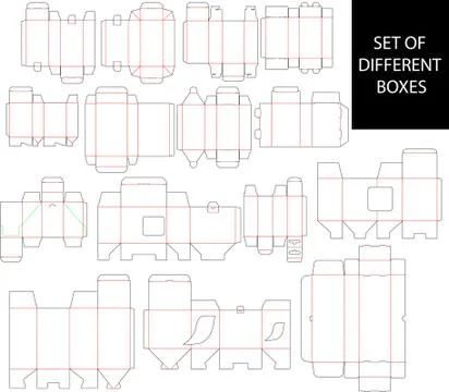 Set of different boxes - die cut vector-eps Stock Illustration