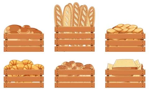 Set of different breads in baskets Stockillustratie
