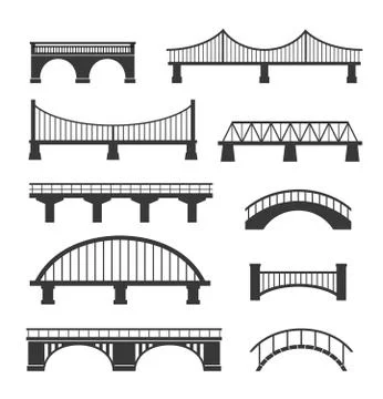 Set of different bridges. Isolated on white background. Stock Illustration