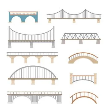 Set of different bridges. Isolated on white background. Stock Illustration