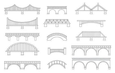 Set of different bridges. Isolated on white background. Stock Illustration