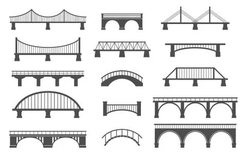 Set of different bridges. Isolated on white background. Stock Illustration