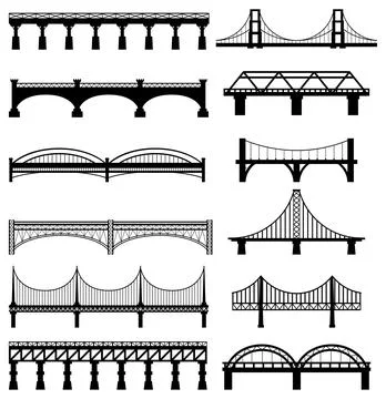 Set of different bridges silhouettes. Stock Illustration