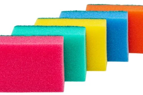 Set of different bright colored foam sponges for everyday cleaning in kitchen Stock-Fotos