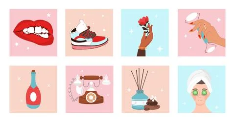 Set of different bright icons Illustrazione stock