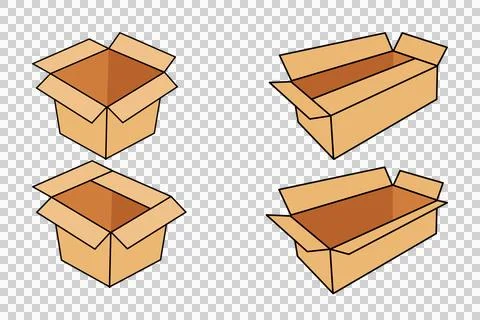 Set of different brown cardboard packaging boxes. Collection of cardboard box mo Stock Photos