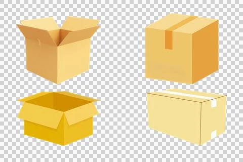 Set of different brown cardboard packaging boxes. Collection of cardboard box mo Stock Photos