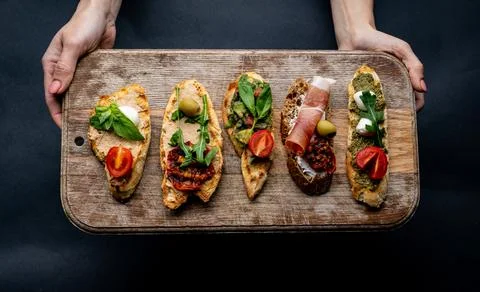 Set of different bruschettas Stock Photos