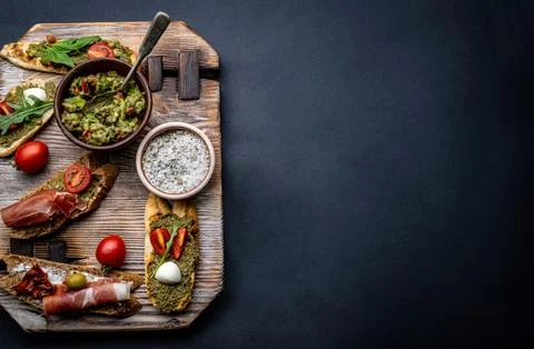 Set of different bruschettas Stock Photos
