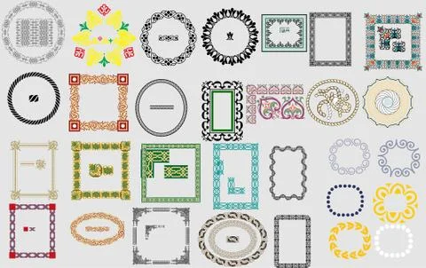 Set of different brush, in different colors and forms - vector-eps Illustrazione stock