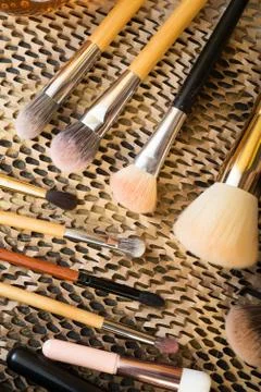 Set of different brushes for make up. close up Stock Photos