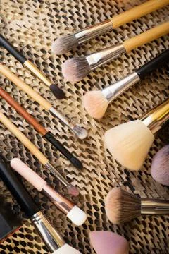 Set of different brushes for make up. close up Stock Photos