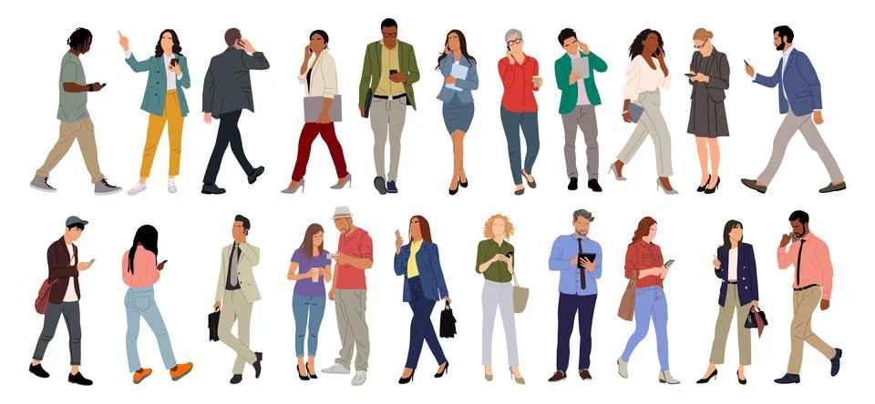 Set of different business people using gadgets. Stock Illustration