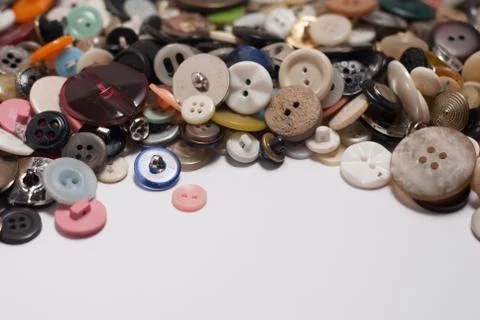 Set of different buttons. tablewith copy space. close up. Stock Photos