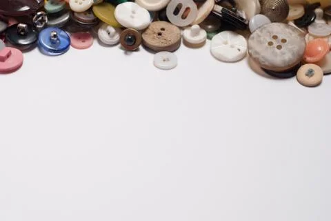 Set of different buttons. tablewith copy space. close up. Stock Photos