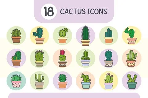 Set of different cactus icons Vector Stock Illustration