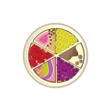 Set of different cake slices top view Stock Illustration