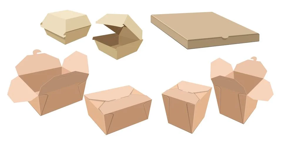 Set of different cardboard packaging for fast food Stock Illustration