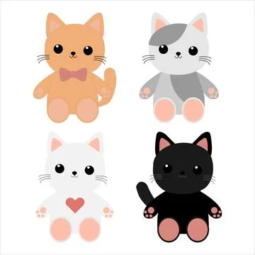 Set of different cartoon cats. Vector illustration isolated on white background. Stock Illustration