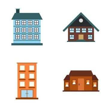 Set of different cartoon residential and commercial buildings Ilustración de archivo