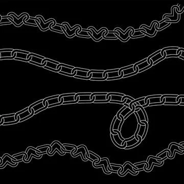 Set of different chains. 90s, 00s heart chain link decor elements collection Stock Illustration