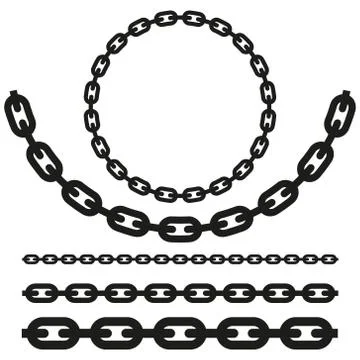 Set of different chains silhouette on white background. Isolated. Stock Illustration