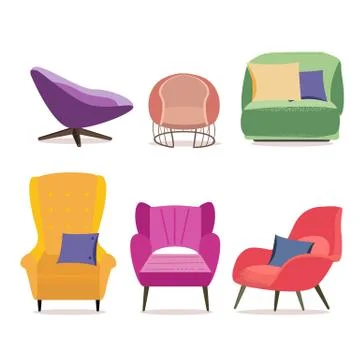 Set different chairs. Flat cartoon style vector illustration. Furniture Vector Stock Illustration