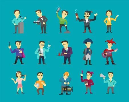 Set of different character design. Speaker politician and many others. Flat Stock Illustration