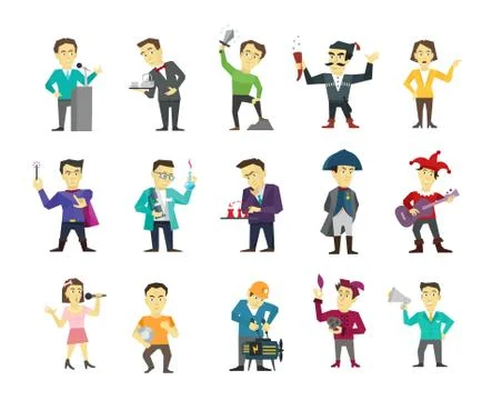 Set of different character design. Speaker politician and many others. Flat Stock Illustration