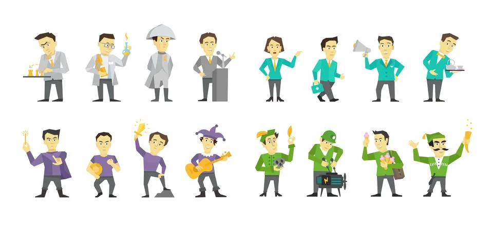 Set of different character design. Speaker politician and many others. Flat Stock Illustration