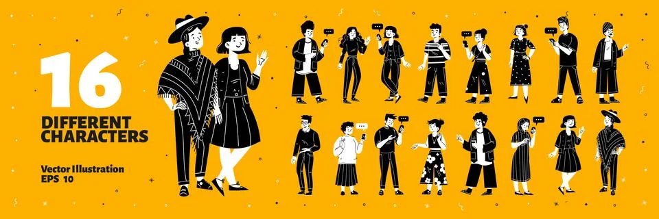 Set of different characters, diverse modern people Stock Illustration