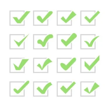 Set of different  check marks or ticks in boxes Illustrazione stock