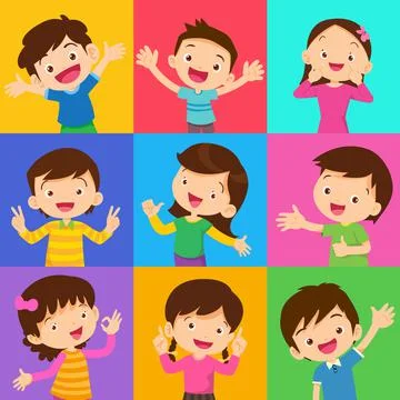 Set of different children with various postures Stock Illustration