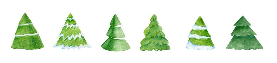 Set of different Christmas tree set, illustration. Hand drawn pines. Can be used Stock Illustration