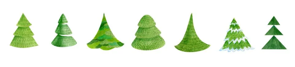 Set of different Christmas tree set, illustration. Hand drawn pines. Can be used Stock Illustration